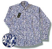 View Item New Mod Retro 60's Paisley Print L/S Shirt Blue White 